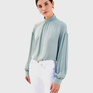 VINCE Gathered silk-crepe blouse